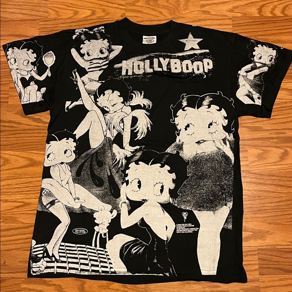 Betty Boop HollyBoop Hollywood T-Shirt Large Black Overprint Retro 90s Reprint